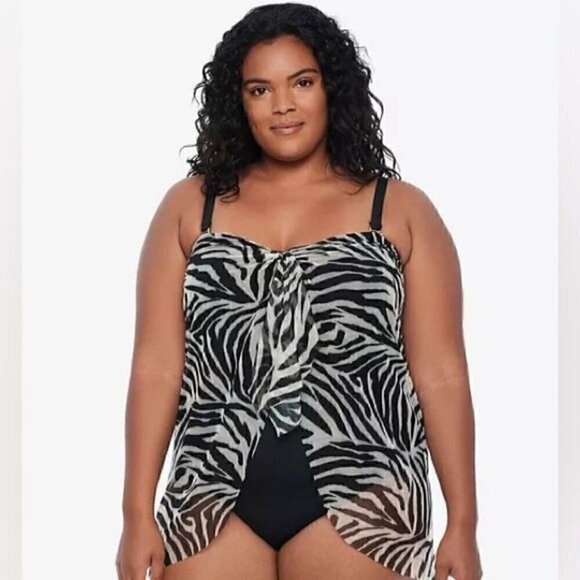 Lauren RALPH LAUREN Plus Size Zebra Print Flyaway One Piece size 18W New - Picture 10 of 13